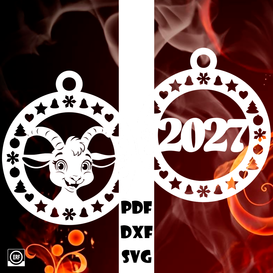 Шаблон вытынанки. Елочный шар. Коза. 2027